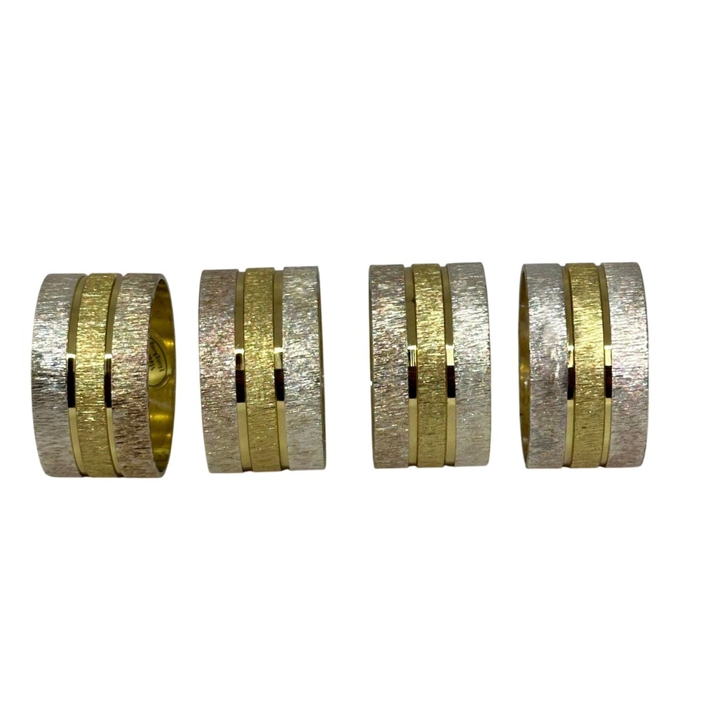 VTG Napkin Rings Gold Silver Two Tone Textured Striped Set of 4 Hong Kong